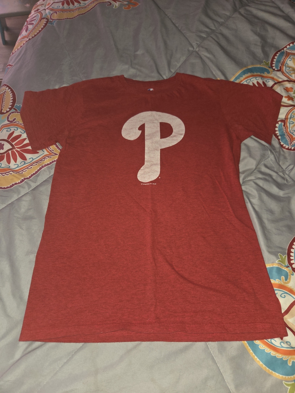 Red Short-Sleeve Tee with White 'P' Graphic